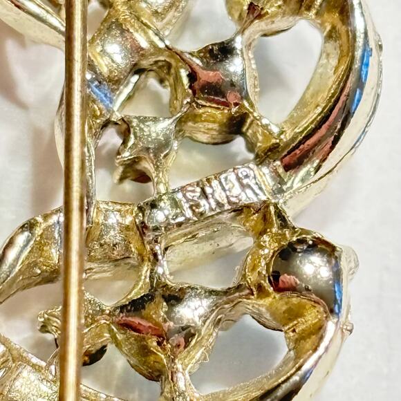 Lisner brooch vintage hallmarked silvertone wreath & blue rhinestones circle pin - Picture 3 of 6